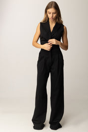 Manila Grace Tuta Senza Maniche con Pantaloni Wide Leg A069VU NERO