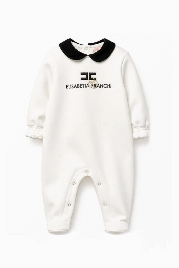 Elisabetta Franchi Bambina Tutina Neonata In Cotone con Colletto Peter Pan e Logo Ricamato ENTU1630FF002.0076