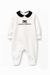 Elisabetta Franchi Bambina Tutina Neonata In Cotone con Colletto Peter Pan e Logo Ricamato ENTU1630FF002.0076