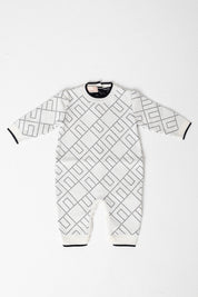 Elisabetta Franchi Bambina Tutina Tricot con Jacquard Logo All Over ENTU142CFL229 MILK/NERO