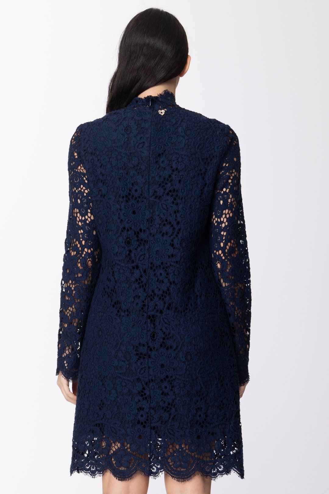 Twin Set: Elegant Tunic Dress in Macreme Lace High Neck Scalloped Hem - Main Image