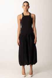 Pinko Vestito Midi Gonna a Palloncino 105137 A2L8 NERO LIMOUSINE