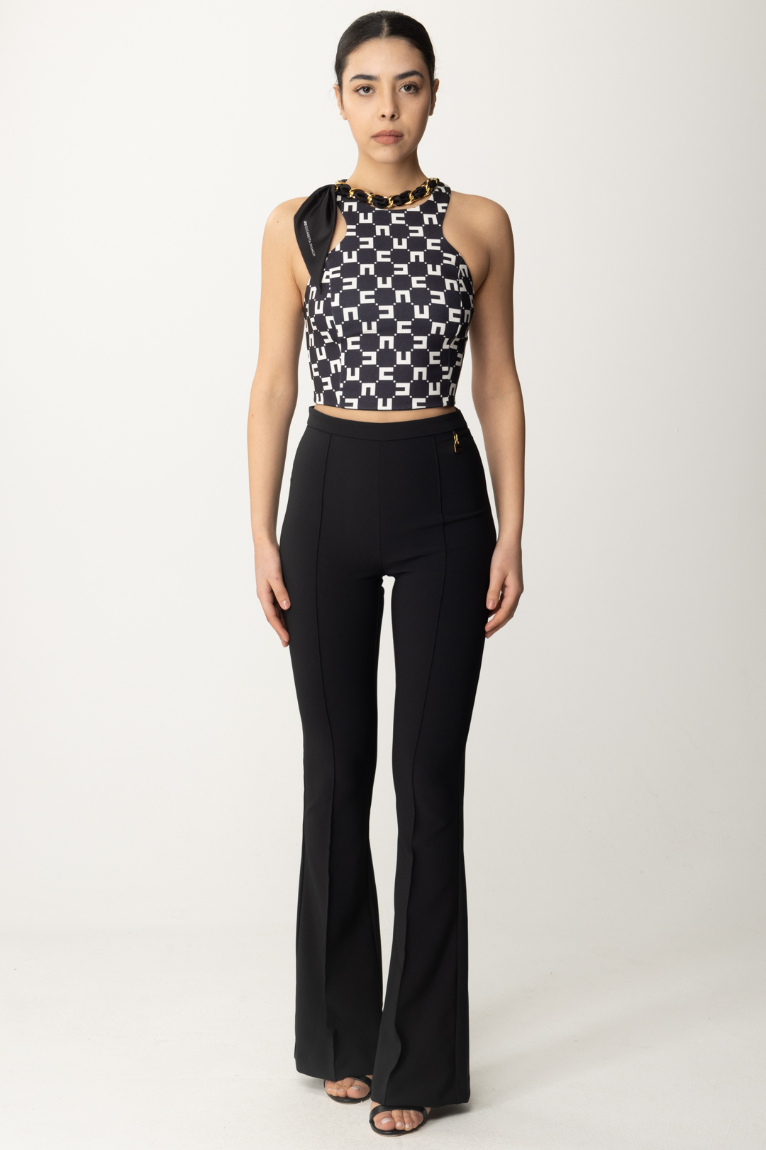 Preview: Elisabetta Franchi Flare trousers with C charms Nero