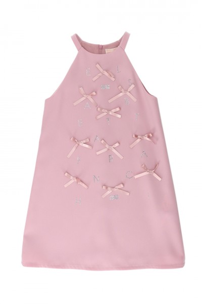 ELISABETTA FRANCHI BAMBINA  Dress with bows and lettering logo EFAB4820GA085C401 SOFT BERRY