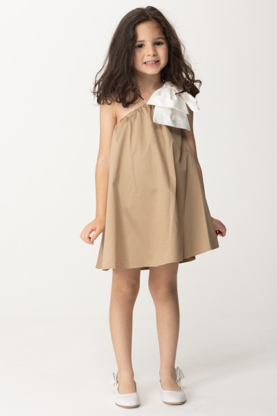 ELISABETTA FRANCHI BAMBINA  Sun dress with one-shoulder design and bow EFAB5040CA248.D330 SAND/IVORY
