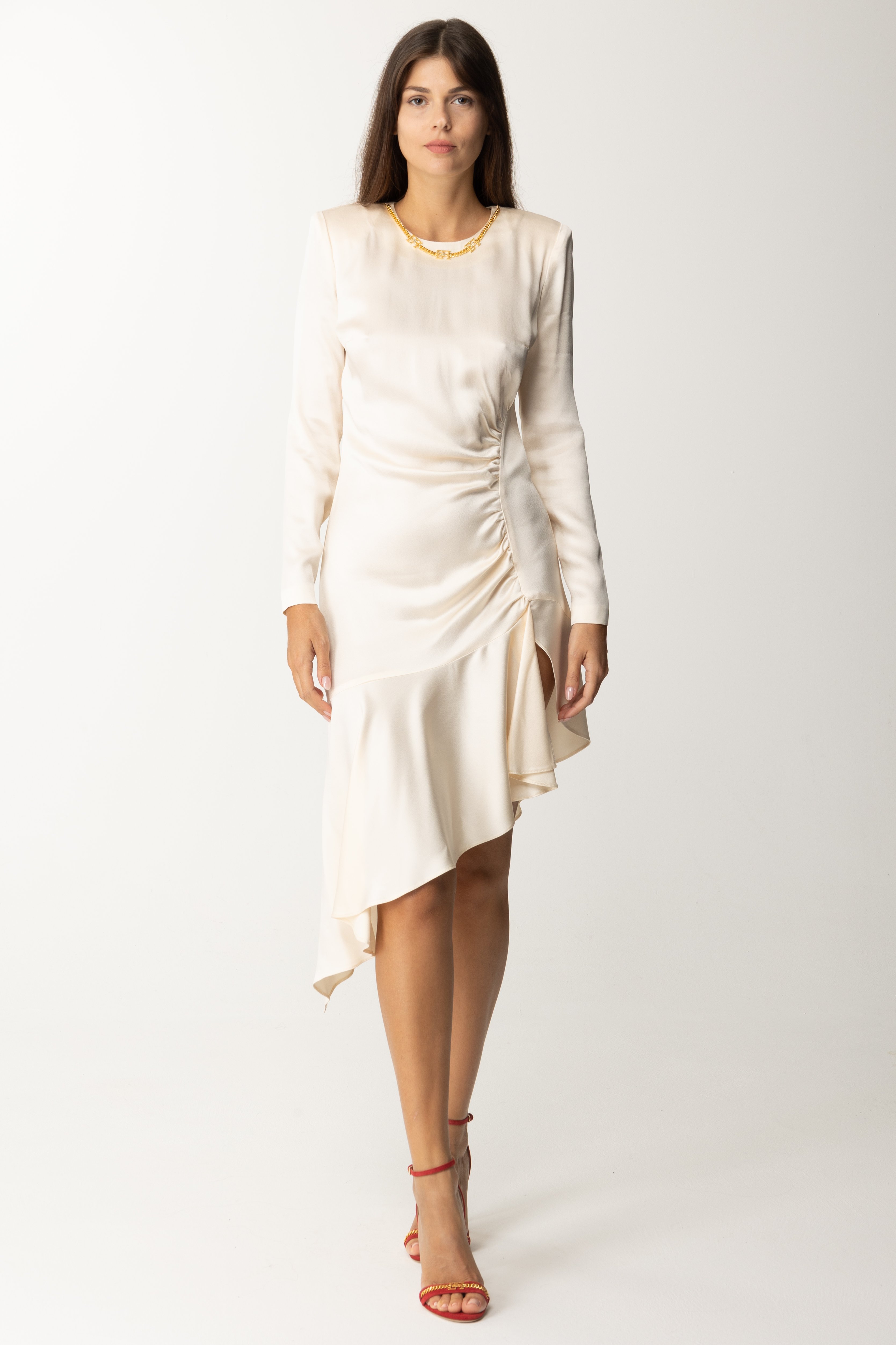 Preview: Elisabetta Franchi Asymmetric satin dress Burro