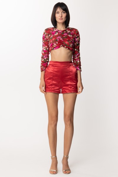 Elisabetta Franchi  Draped crop top with floral print TO04927E2 RED VELVET