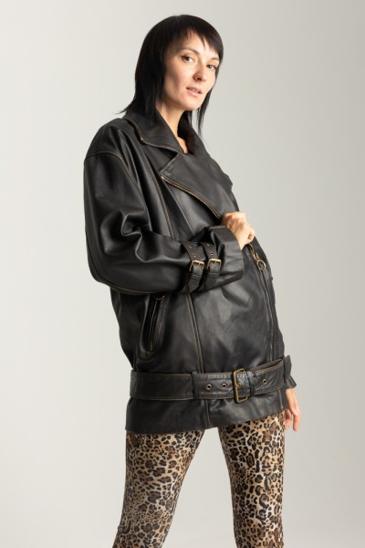 Pinko  Vintage effect leather jacket 102179 A132 MARRONE VINTAGE