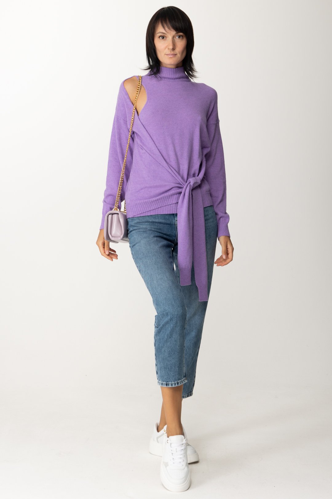 Preview: Simona Corsellini Turtle-neck sweater with knot COOL LILAC