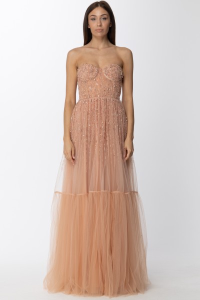Elisabetta Franchi  Red Carpet dress with sequins and tulle AB28027E2 CARNE