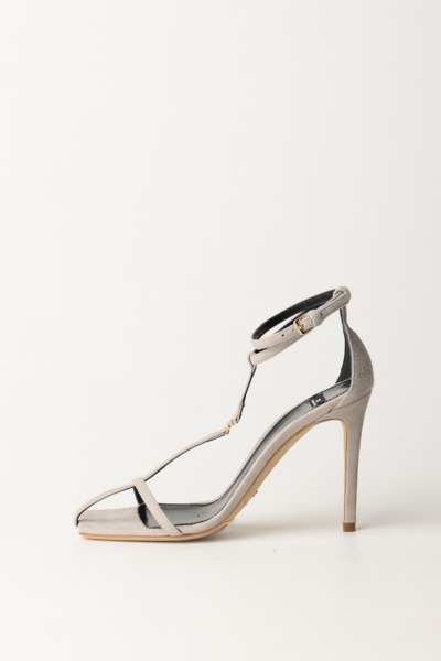 Elisabetta Franchi  Zamszowe sandały z paskiem w kształcie litery T SA10L42E2 PERLA