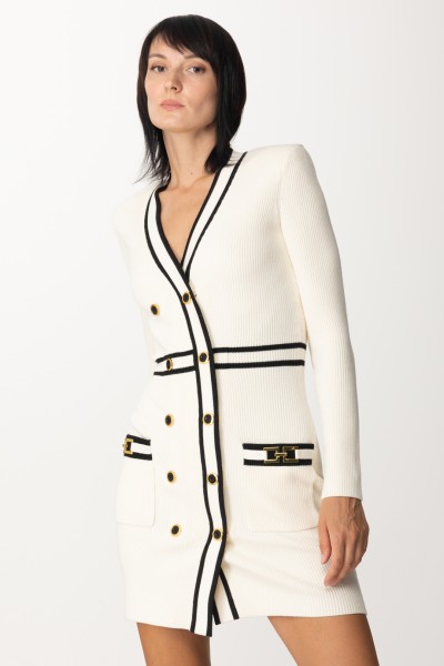 Elisabetta Franchi  Dzianinowa sukienka typu płaszcz-manteau AM02S36E2 BURRO/NERO