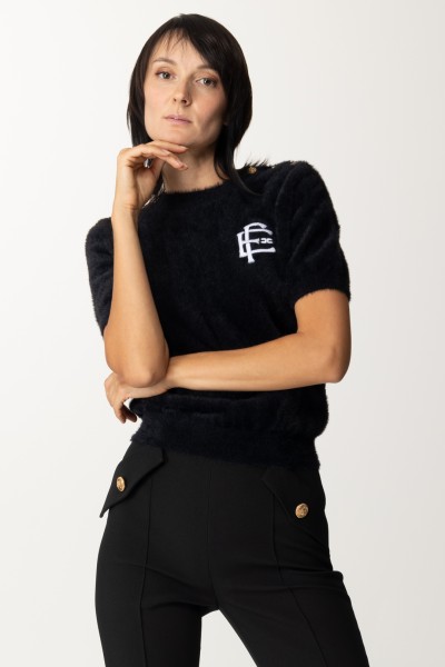 Elisabetta Franchi  Dzianinowy T-shirt z efektem pluszu MK34M37E2 NERO/BURRO