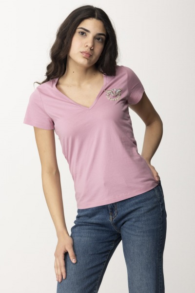 Pinko  T-shirt z dekoltem w kształcie litery V i haftowanym logo 100372 A1R7 N98