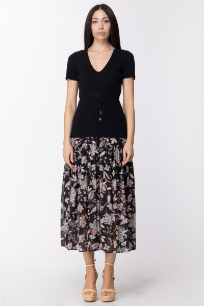 Twin-Set  Longuette dress with knit top and printed skirt 211TT3081 BIC.NERO/ST.FIORE IN
