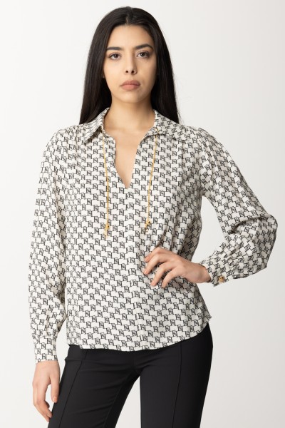 Elisabetta Franchi  Shirt with logo print and charm accessory CAS3041E2 BURRO/NERO