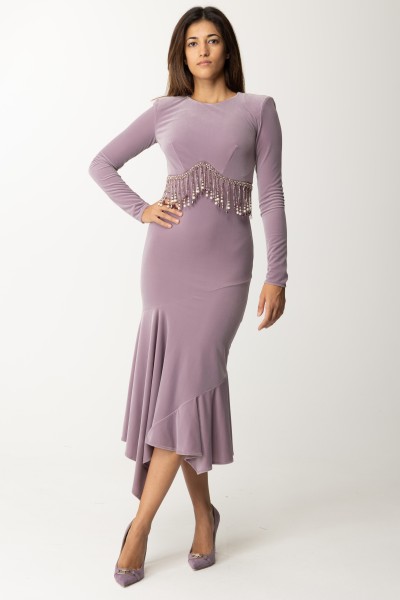 Elisabetta Franchi  Velvet Midi Dress with Pearl Embroidery AB48037E2 CANDY VIOLET
