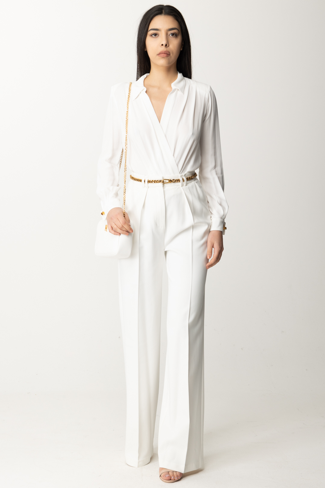 Preview: Elisabetta Franchi Straight trousers with belt Avorio