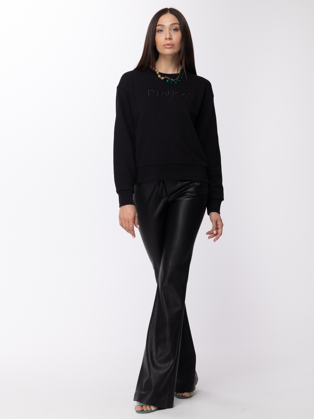 Preview: Pinko Marianne sweatshirt with front logo NERO LIMOUSINE