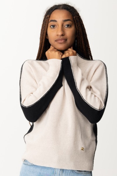 Pinko  Dwukolorowy sweter z domieszką wełny i kaszmiru 101990 A185 BEIGE/NERO