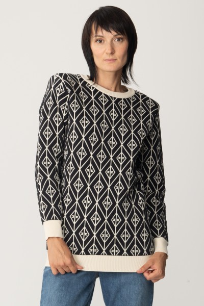 Elisabetta Franchi  Dzianinowy sweter oversize z kontrastowym logo MK19R36E2 NERO/BURRO