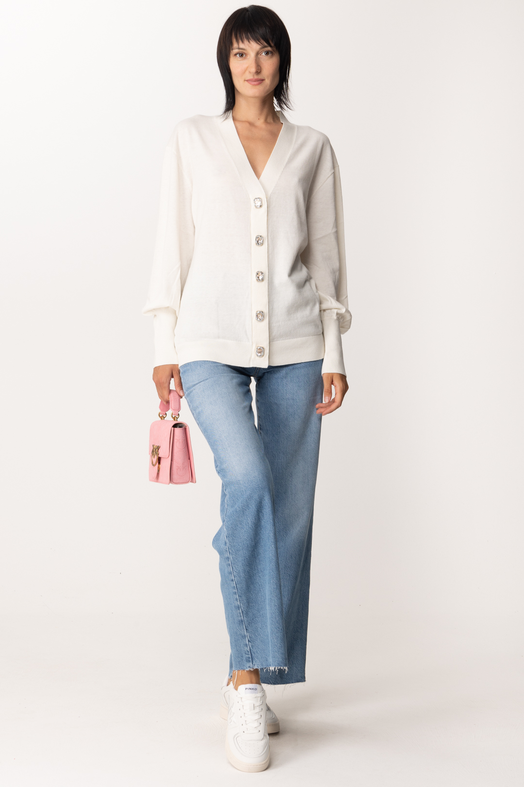 Preview: Pinko Cardigan with jewel buttons WHITE