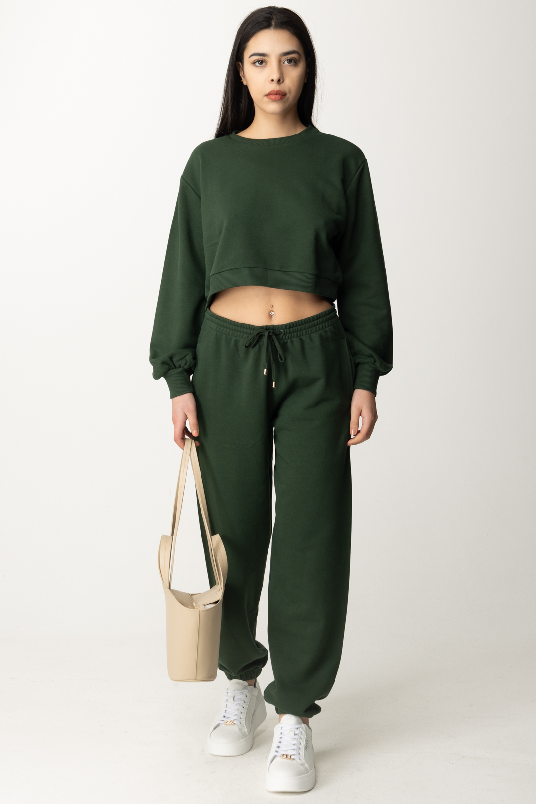 Preview: Patrizia Pepe Cotton crop sweatshirt Tuscany Green
