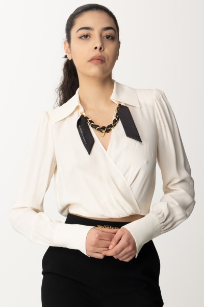 Elisabetta Franchi  Cropped shirt with scarf and chain CA04841E2 BURRO