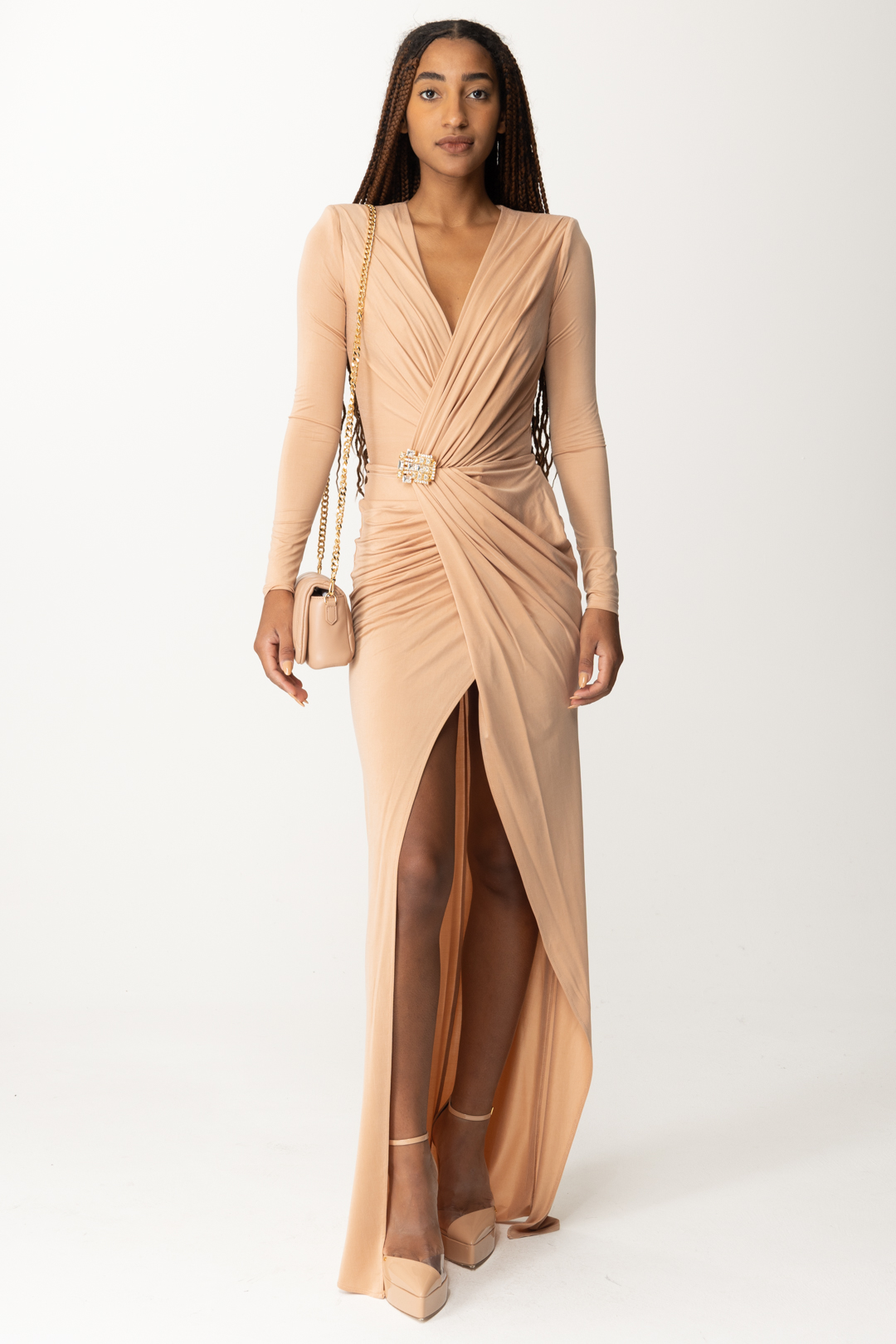 Preview: Elisabetta Franchi Cupro Red Carpet Dress with Jewel Closure SKIN