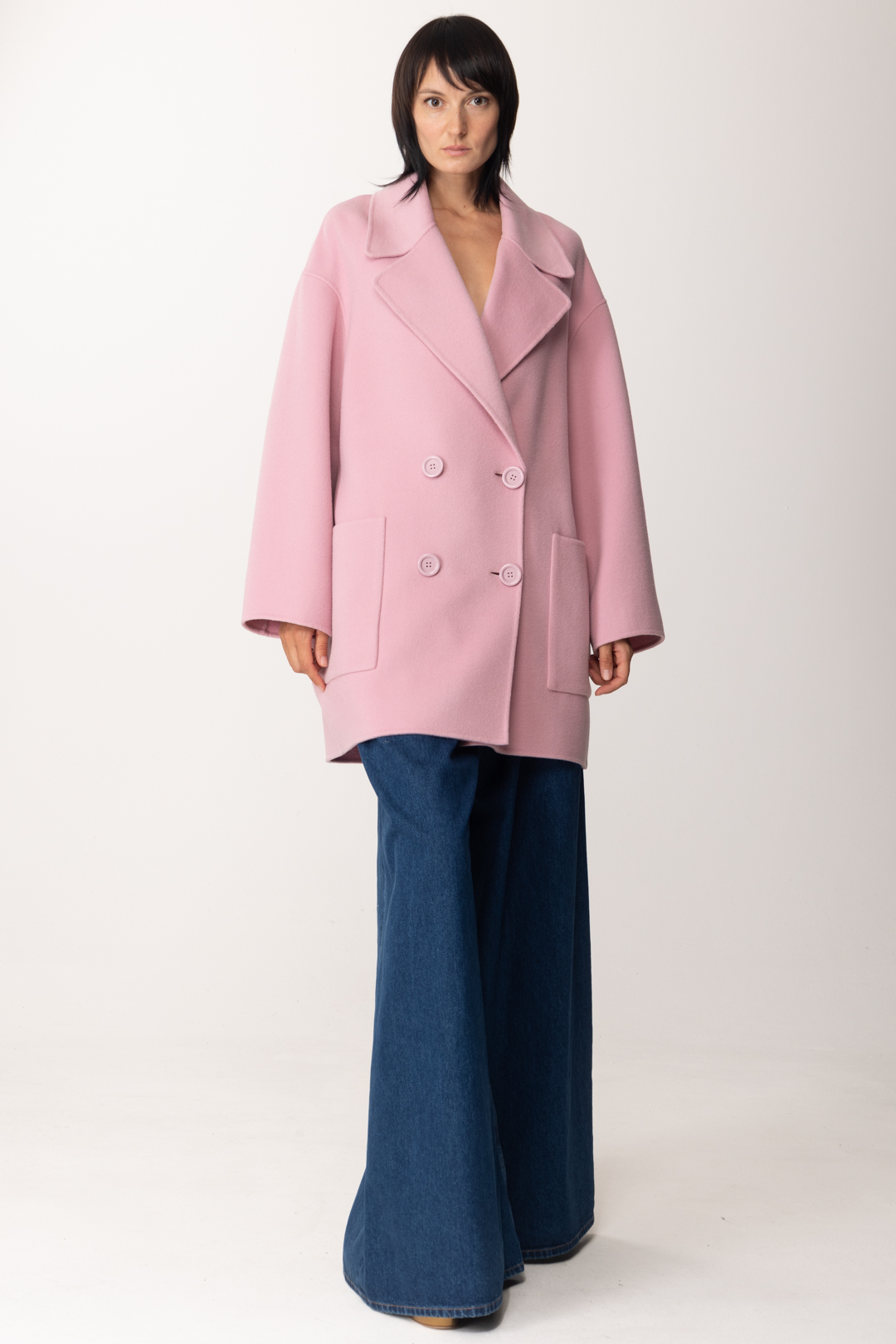 Preview: Elisabetta Franchi Short wool coat in caban cut SOFT BERRY