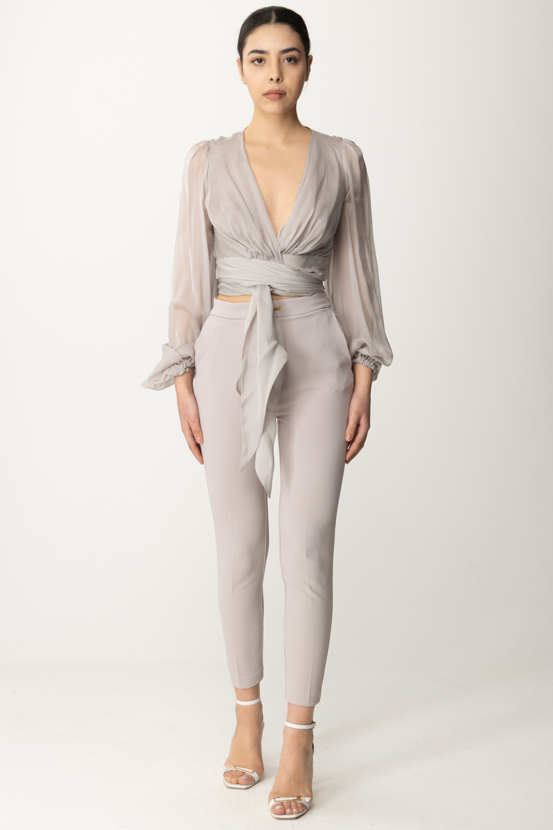 Preview: Elisabetta Franchi Silk voile shirt with gathered sleeves Perla