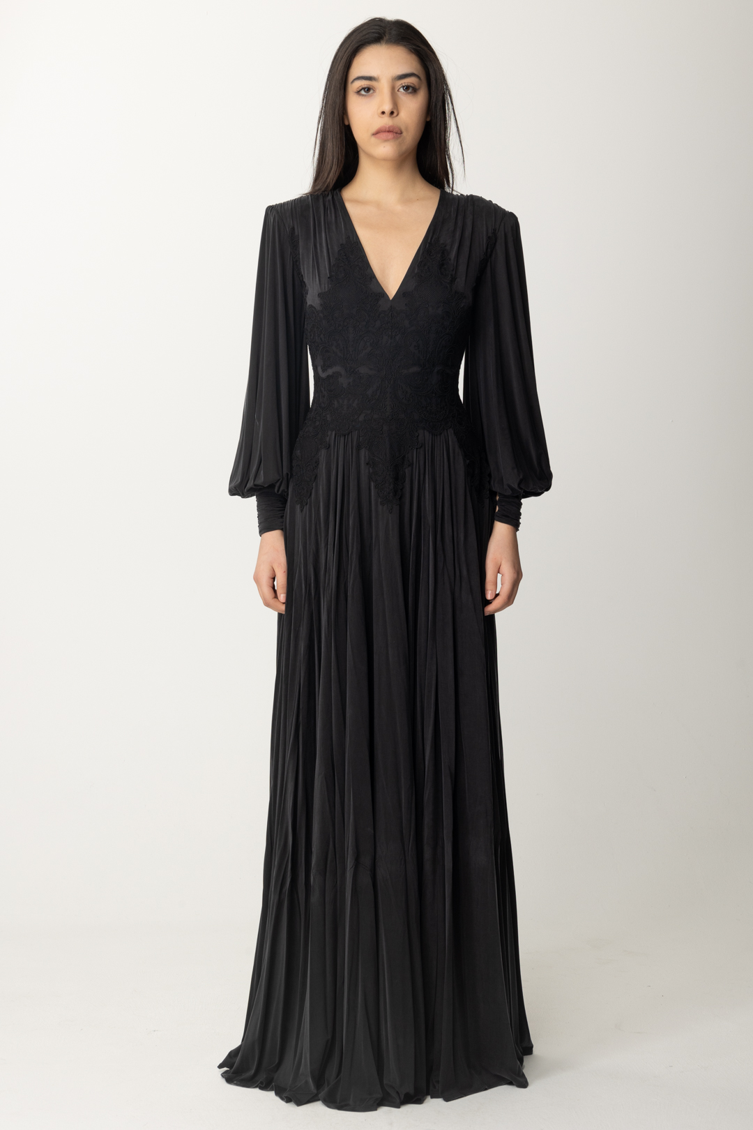 Preview: Elisabetta Franchi Red Carpet Dress with Lace Bodice Nero