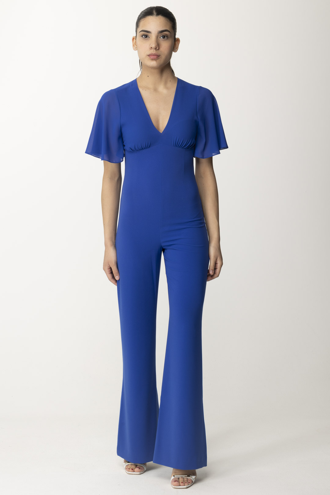 Preview: Patrizia Pepe Long Jumpsuit with Ruffled Sleeves Blue Wave