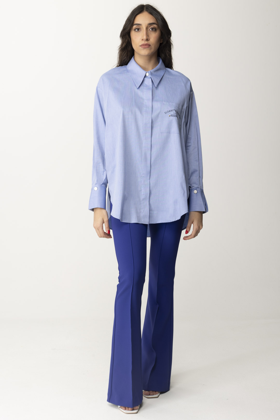 Preview: Elisabetta Franchi Flared Shirt with Reserved Embroidery Oxford