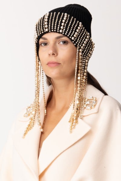 Elisabetta Franchi  Wool hat with rhinestone chain CL01F37E2 NERO