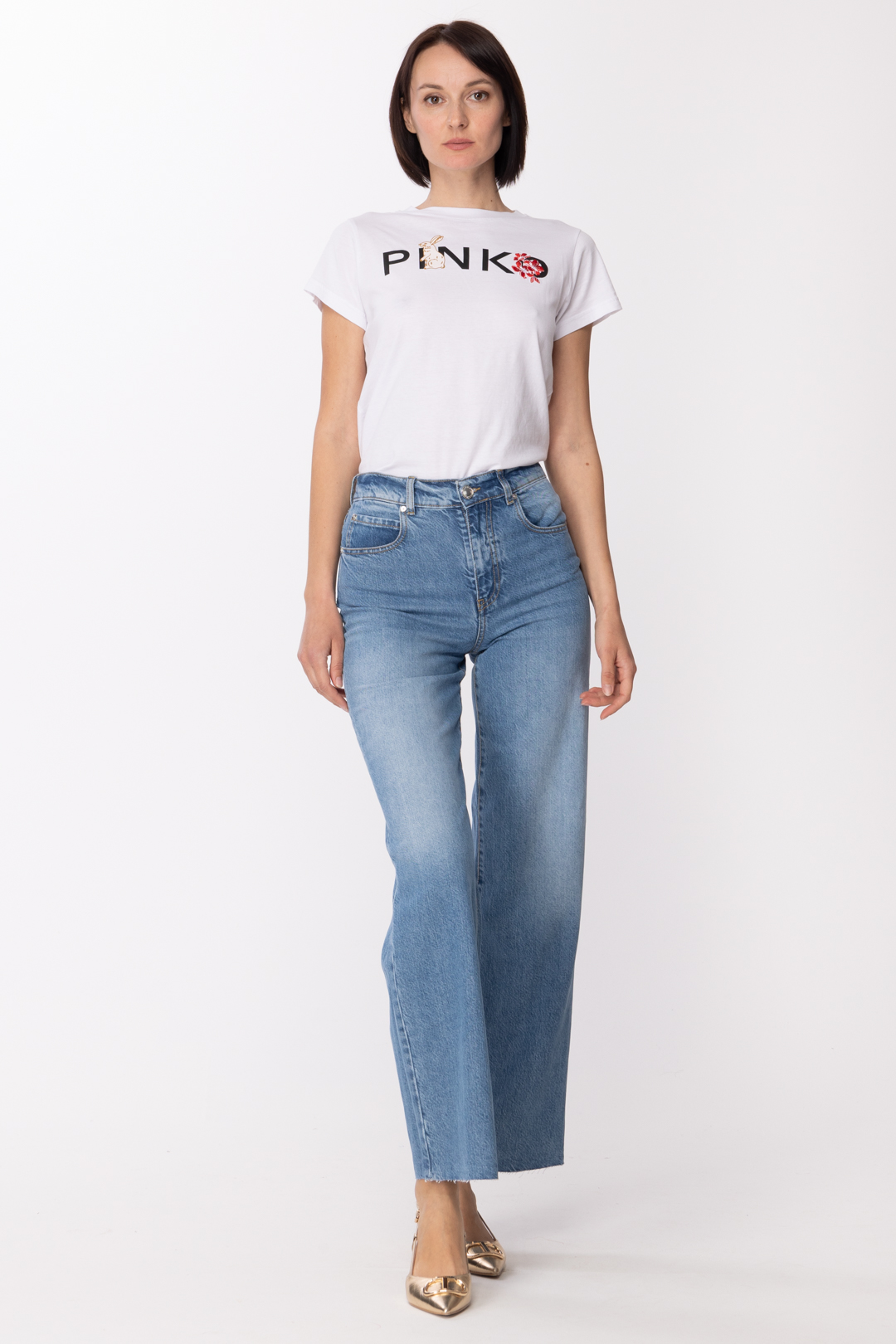 Preview: Pinko High-waisted wide jeans LAVAGGIO STONE MEDIO CHIARO