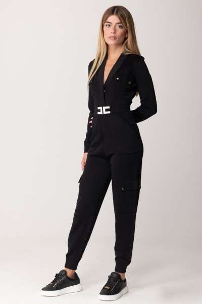Elisabetta Franchi  Knitted jumpsuit with logo waistband KT35S36E2 NERO/BURRO