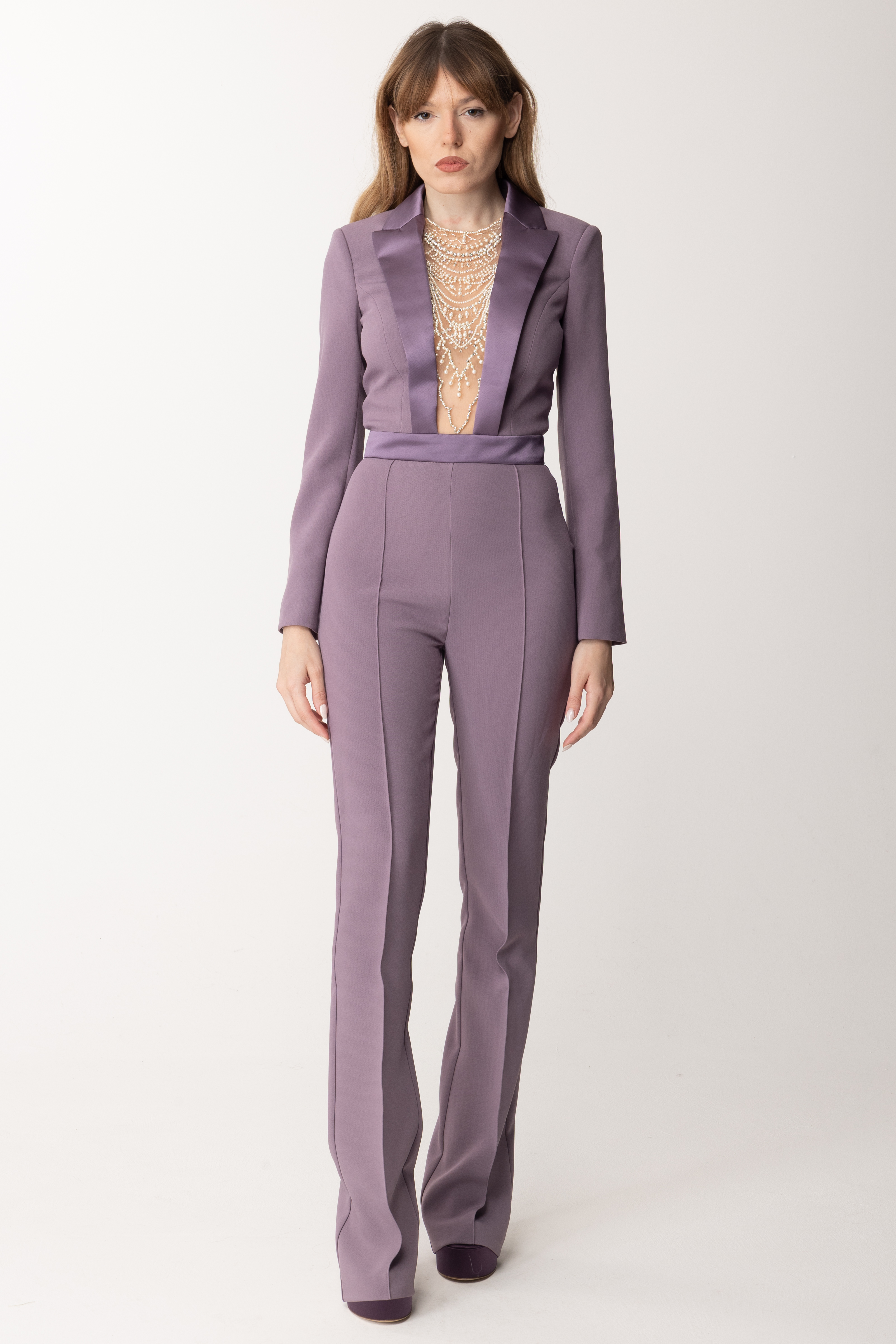 Preview: Elisabetta Franchi Jumpsuit with pearl embroidery insert CANDY VIOLET