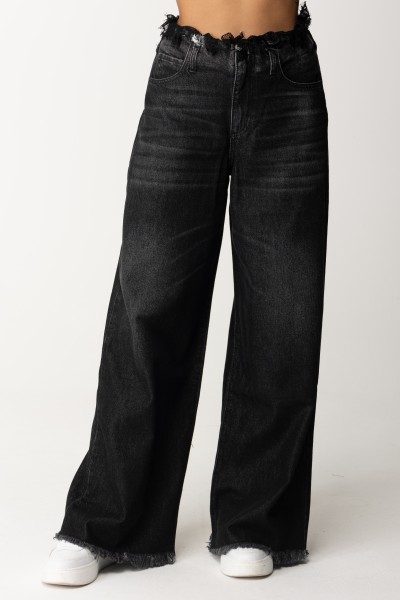 Gaelle Paris  Szerokie postrzępione jeansy z koronką GBDP19746 NERO