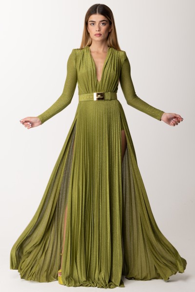 Elisabetta Franchi  Red Carpet lurex dress with belt AB40136E2 OLIVE OIL