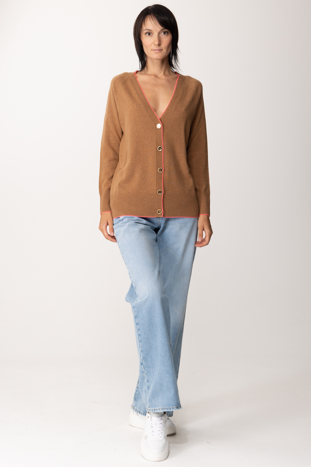Preview: Pinko Cardigan with contrasting hems MARRONE TABACCO