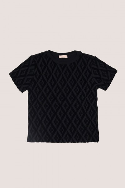 ELISABETTA FRANCHI BAMBINA  T-shirt en jersey avec imprimé losanges et logo all-over EFTS1890JE006AN000 NERO
