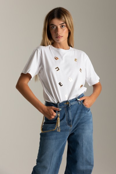 Elisabetta Franchi  T-shirt con placche lettering MA46N36E2 GESSO