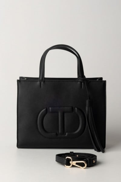 Twin-Set  Small tote with logo and tassel 241TD8022 NERO
