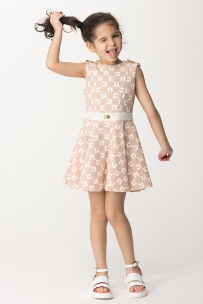 ELISABETTA FRANCHI BAMBINA  Sleeveless Dress with Cubic CC Print EFAB5230GA008.D155 NAKED/BUTTE