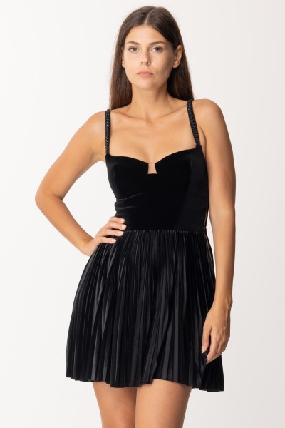 Elisabetta Franchi  Velvet minidress with pleated skirt AB50537E2 NERO