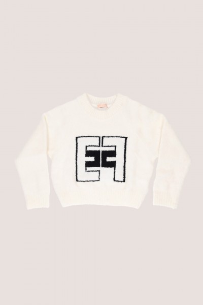 ELISABETTA FRANCHI BAMBINA  Sweter z okrągłym dekoltem i kontrastowym logo EF EFMA113CFL008D027 BURRO/NERO