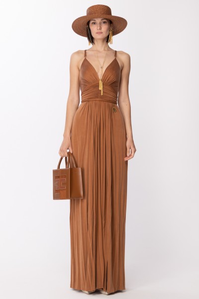 Elisabetta Franchi  Red Carpet dress with woven straps AB43032E2 CUOIO