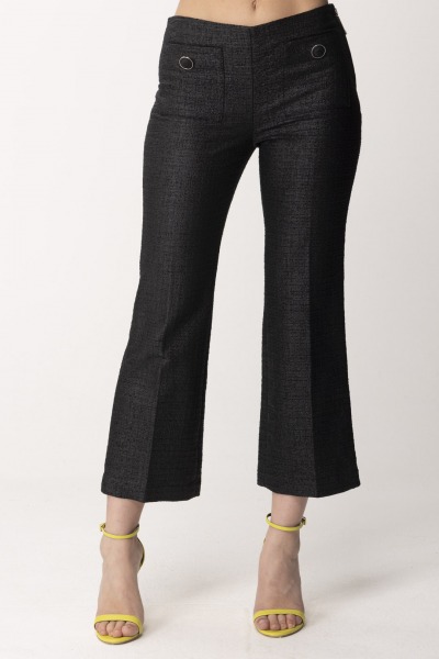 Elisabetta Franchi  Crop Pants in Laminated Tweed PA04542E2 NERO
