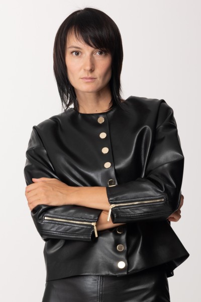 Simona Corsellini  Leather effect jacket with zipped sleeves A23CPGB001 NERO